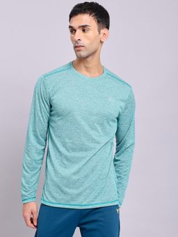 Technosport - Men Teal Polyester Self Design Slim Fit T-Shirt