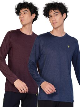 Technosport - Men Multi-Color Polyester Self Design Slim Fit T-Shirt (Pack of 2)