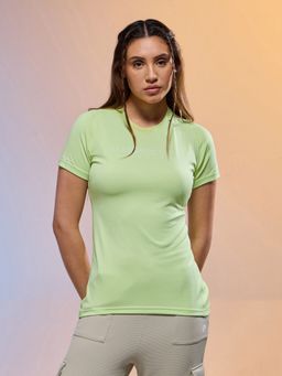 Technosport - Women Green Polyester Typography Regular Fit T-Shirt