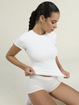 Cava Athleisure - Women White Poly/Spandex Solid Fitted Fit T-Shirt