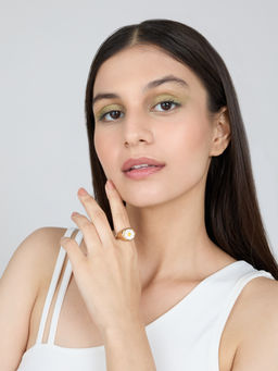 MIXT by Nykaa Fashion - Gold White Flower Ring