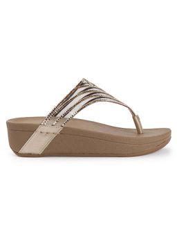 D'Shoe Lounge - Gold Flip Flops With Crystal Detail