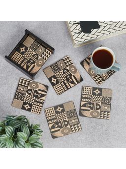HomeTown - Print Modern Black Engineered Wood Coaster in Multi-Color (Set of 6)