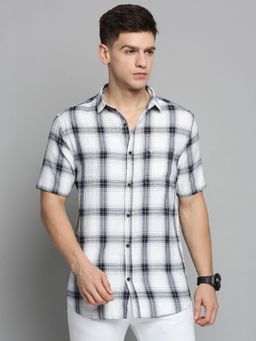 SHOWOFFFF - Mens Spread Collar White Checked Shirt