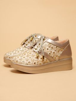 ERIDANI - Nyaira Gold Embroidered Sneakers