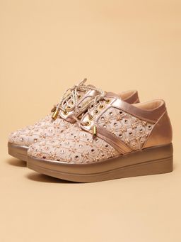 ERIDANI - Nyaira Rose gold Embroidered Sneakers - Rose Gold