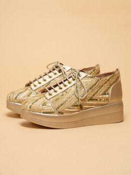 ERIDANI - Rahee Gold Embroidered Sneakers