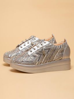 ERIDANI - Rahee Silver Embroidered Sneakers