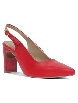 London Rag - Women Glossy Slingback Heels - Red
