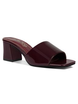 London Rag - Women Patent Faux Leather Block Heels - Burgundy