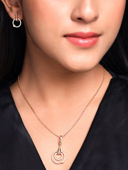 Yellow Chimes - Gold Plated Crystal Studded Designed Pendant Necklace Set with Earrings