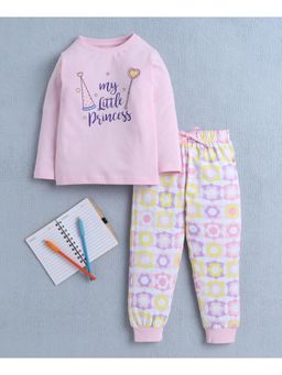 Bumzee - Baby Pink & White Girls Full Sleeves T-Shirt & Pyjama