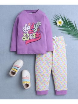 Bumzee - Lavender & Mutli Girls Full Sleeves T-Shirt & Pyjama