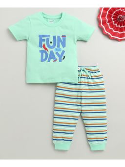 Bumzee - Mint Green Boys Half Sleeves Cotton T-Shirt & Pyjama