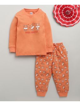 Bumzee - Orange Boys Full Sleeves Cotton T-Shirt & Pyjama