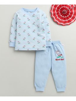 Bumzee - Sky Blue Boys Full Sleeves Cotton T-Shirt & Pyjama