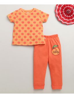 Bumzee - Peach Girls Half Sleeves Cotton T-Shirt & Pyjama
