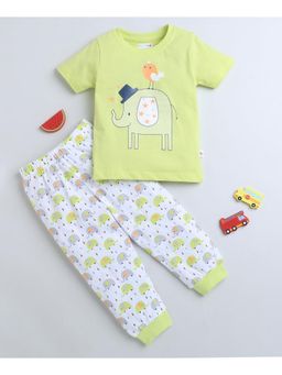 Bumzee - Green & White Boys Half Sleeves T-Shirt & Pyjama