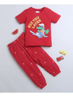 Bumzee - Red Boys Half Sleeves T-Shirt & Pyjama