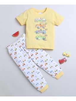 Bumzee - White & Yellow Boys Half Sleeves T-Shirt & Pyjama
