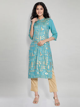 Aurelia - Blue Foil Print Kurta