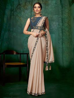 Odette - Soft Pink Satin Silk Designer Saree with Unstitched Blouse