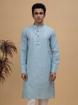 NEUDIS - Men Blue Printed Cotton Long Kurta