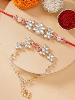 Karatcart - Gold Plated Pink Crystal Handmade Kundan Bhaiya Bhabhi Rakhi Combo