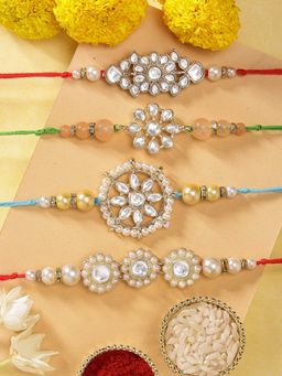 Karatcart - Rakhi for Brother Gold Plated Handmade Kundan Rakhi with Roli & Chawal