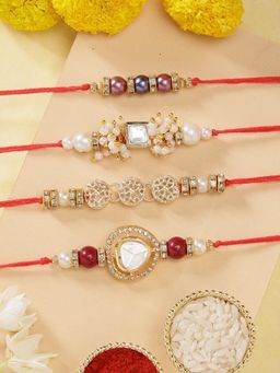 Karatcart - Rakhi for Brother Gold Plated Handmade Polki Kundan Rakhi with Roli & Chawal