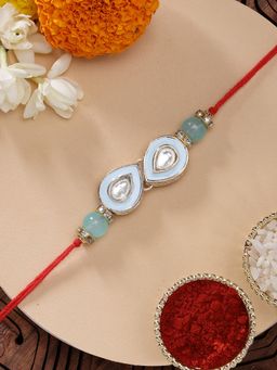 Karatcart - Minakaris Drop Shape Kundan Rakhi with Roli Chawal