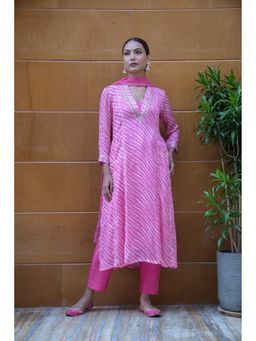 Jaipuri Banno - Womens Chinon Embroidered Pink Kurta Pant with Dupatta and Inner