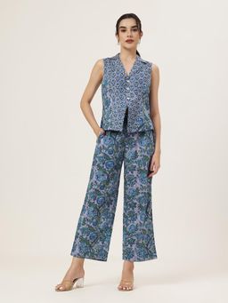 Jaipuri Banno - Womens Pure Cotton Floral Blue Co-Ord Set