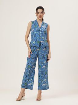 Jaipuri Banno - Womens Pure Cotton Floral Blue Co-Ord Set