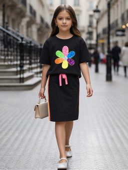 devils n angels - Girls Black Sequin Flower Co-Ord Set