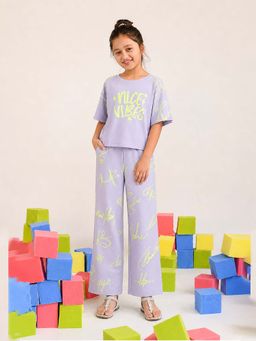 devils n angels - Girls Purple Graphic Print Co-Ord Set