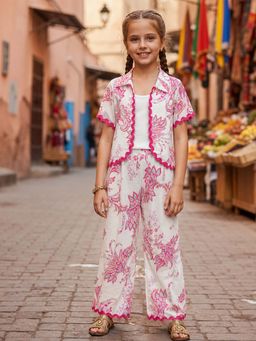 devils n angels - Girls White And Pink Floral Print Co-Ord Set