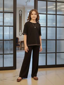 devils n angels - Girls Black Solid Co-Ord Set