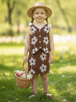 devils n angels - Girls Brown Daisy Knitted Floral Co-Ord Set