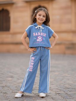 devils n angels - Girls Blue Barbie Print Hooded Co-Ord Set