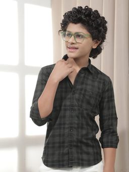 CRIMSOUNE CLUB - Boy'S Green Checked Cotton Shirt
