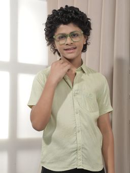 CRIMSOUNE CLUB - Boy'S Green Linen Shirt