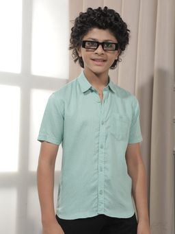 CRIMSOUNE CLUB - Boy'S Green Linen Shirt