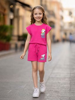 devils n angels - Girls Bright Pink Snoopy Printed Co-Ord Set