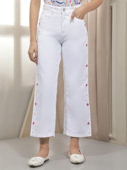 CRIMSOUNE CLUB - Girl'S White Cotton Straight Jeans