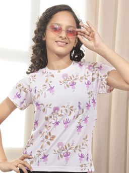CRIMSOUNE CLUB - Girl'S Purple Floral Print T-shirt