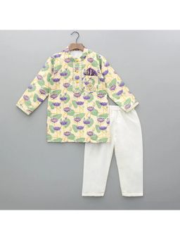 The Little Tales - Gold Lotus Printed Kurta And Pyjama