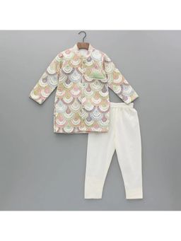 The Little Tales - White Embroidery Bandgala Kurta And Churidar