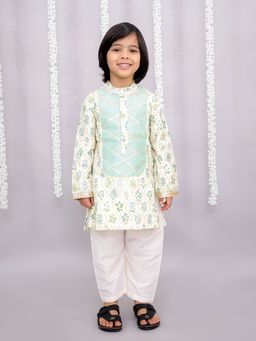 The Little Tales - Mint Leaf Print Kurta And Pyjama
