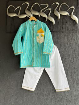 The Little Tales - Anchor Thread Blue Kurta And Pyjama